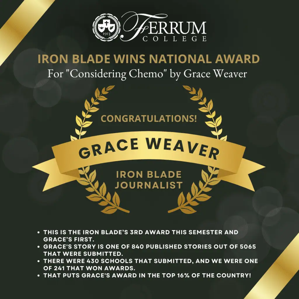 Iron Blade wins national award. For "Considering Chemo" by Grace Weaver